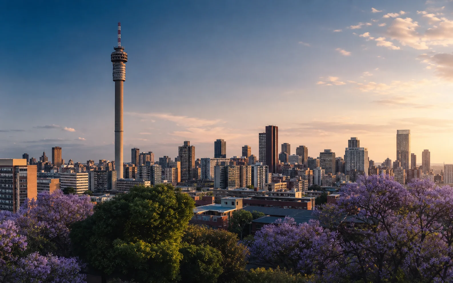 Johannesburg skyline and jacaranda trees